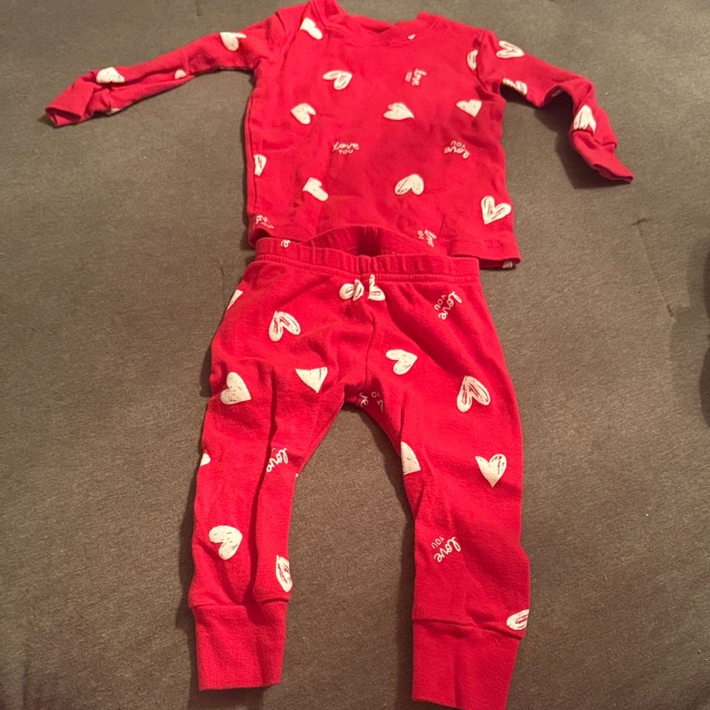 Carters red and white heart pajamas size 6 months